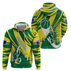 Australian Opals Basketball Hoodie Green and Gold Tribal Pattern Athletic Abstract Art