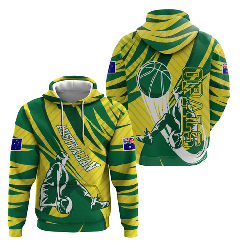 Australian Opals Basketball Hoodie Green and Gold Tribal Pattern Athletic Abstract Art