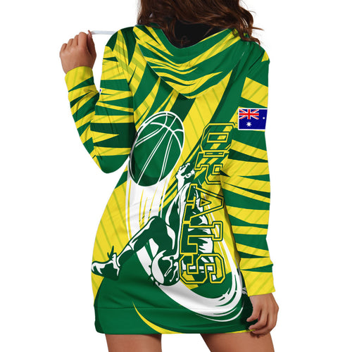 Australian Opals Basketball Hoodie Dress Green and Gold Tribal Pattern Athletic Abstract Art