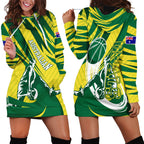 Australian Opals Basketball Hoodie Dress Green and Gold Tribal Pattern Athletic Abstract Art