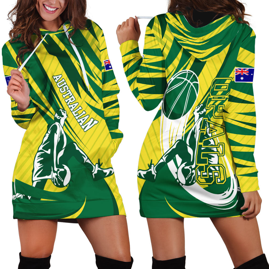 Australian Opals Basketball Hoodie Dress Green and Gold Tribal Pattern Athletic Abstract Art