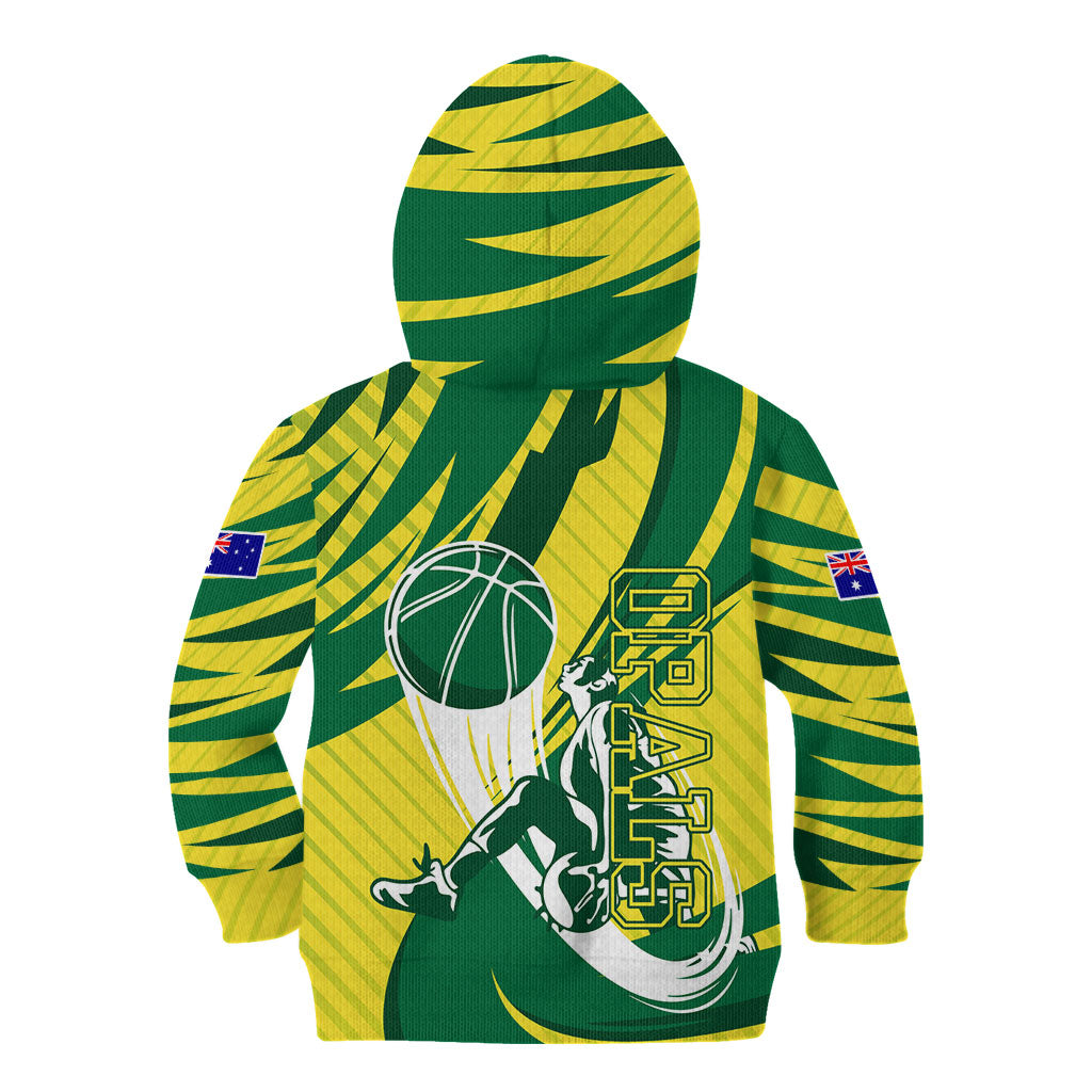 Australian Opals Basketball Kid Hoodie Green and Gold Tribal Pattern Athletic Abstract Art