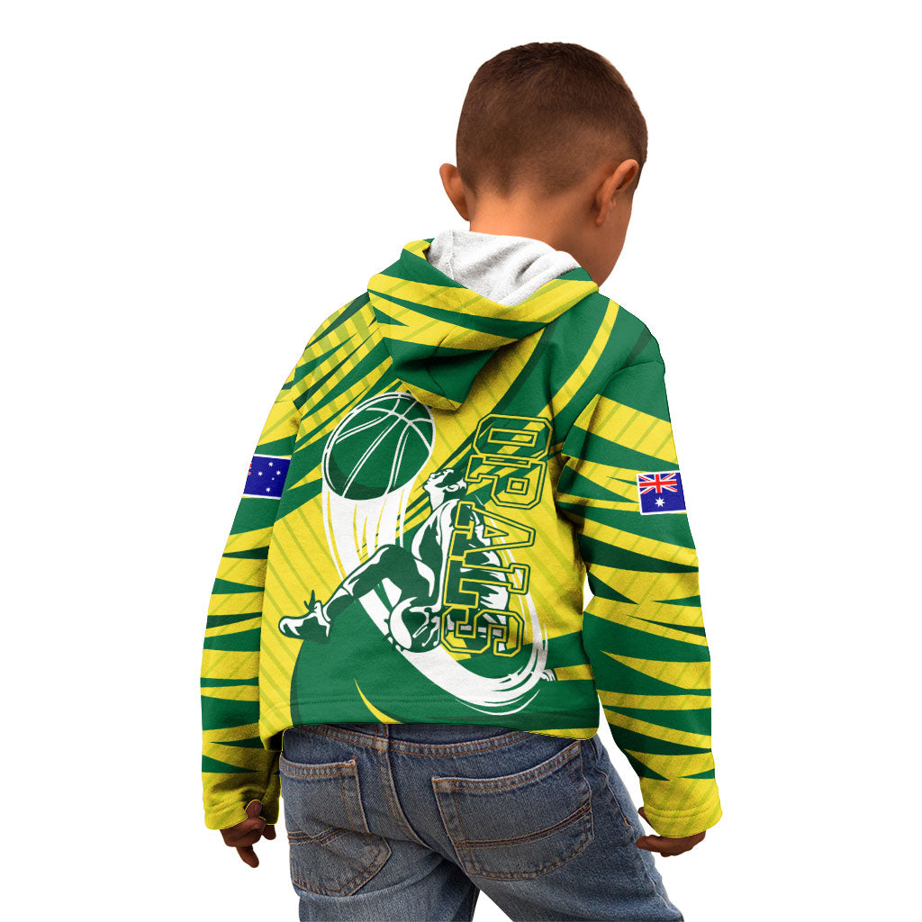 Australian Opals Basketball Kid Hoodie Green and Gold Tribal Pattern Athletic Abstract Art