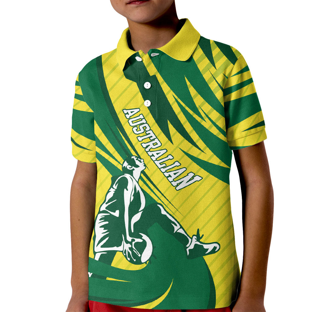 Australian Opals Basketball Kid Polo Shirt Green and Gold Tribal Pattern Athletic Abstract Art