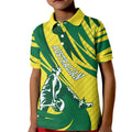 Australian Opals Basketball Kid Polo Shirt Green and Gold Tribal Pattern Athletic Abstract Art