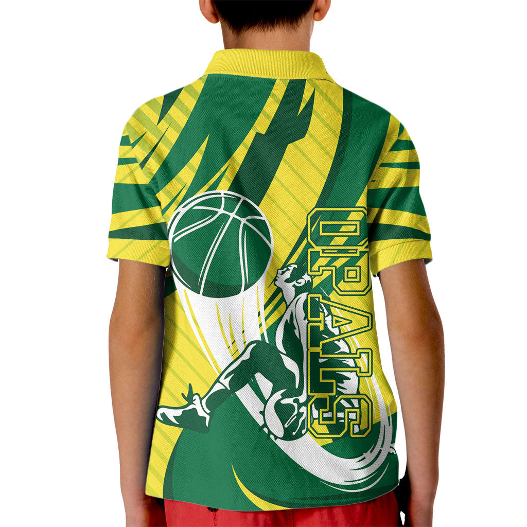Australian Opals Basketball Kid Polo Shirt Green and Gold Tribal Pattern Athletic Abstract Art