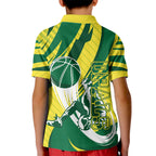 Australian Opals Basketball Kid Polo Shirt Green and Gold Tribal Pattern Athletic Abstract Art