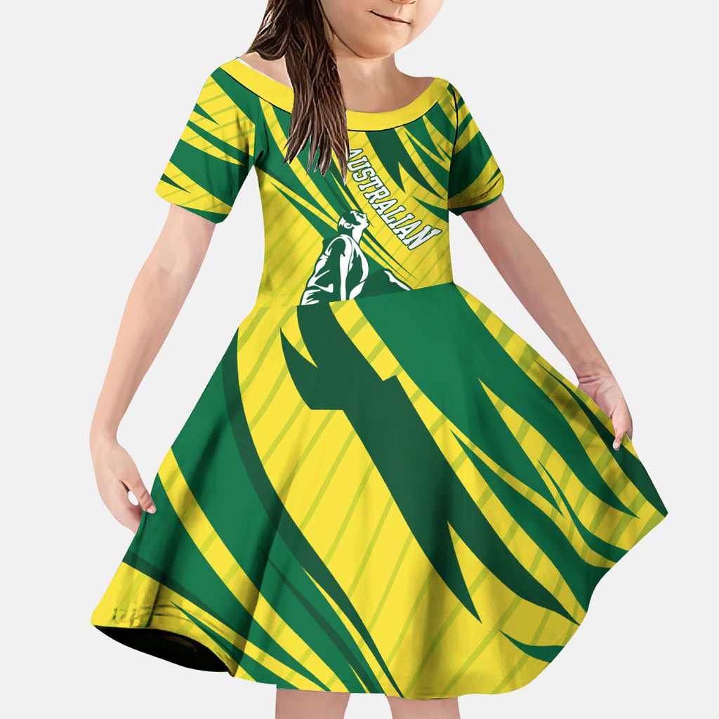 Australian Opals Basketball Kid Short Sleeve Dress Green and Gold Tribal Pattern Athletic Abstract Art