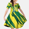 Australian Opals Basketball Kid Short Sleeve Dress Green and Gold Tribal Pattern Athletic Abstract Art