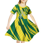 Australian Opals Basketball Kid Short Sleeve Dress Green and Gold Tribal Pattern Athletic Abstract Art