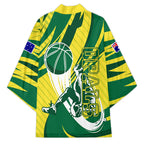 Australian Opals Basketball Kimono Green and Gold Tribal Pattern Athletic Abstract Art