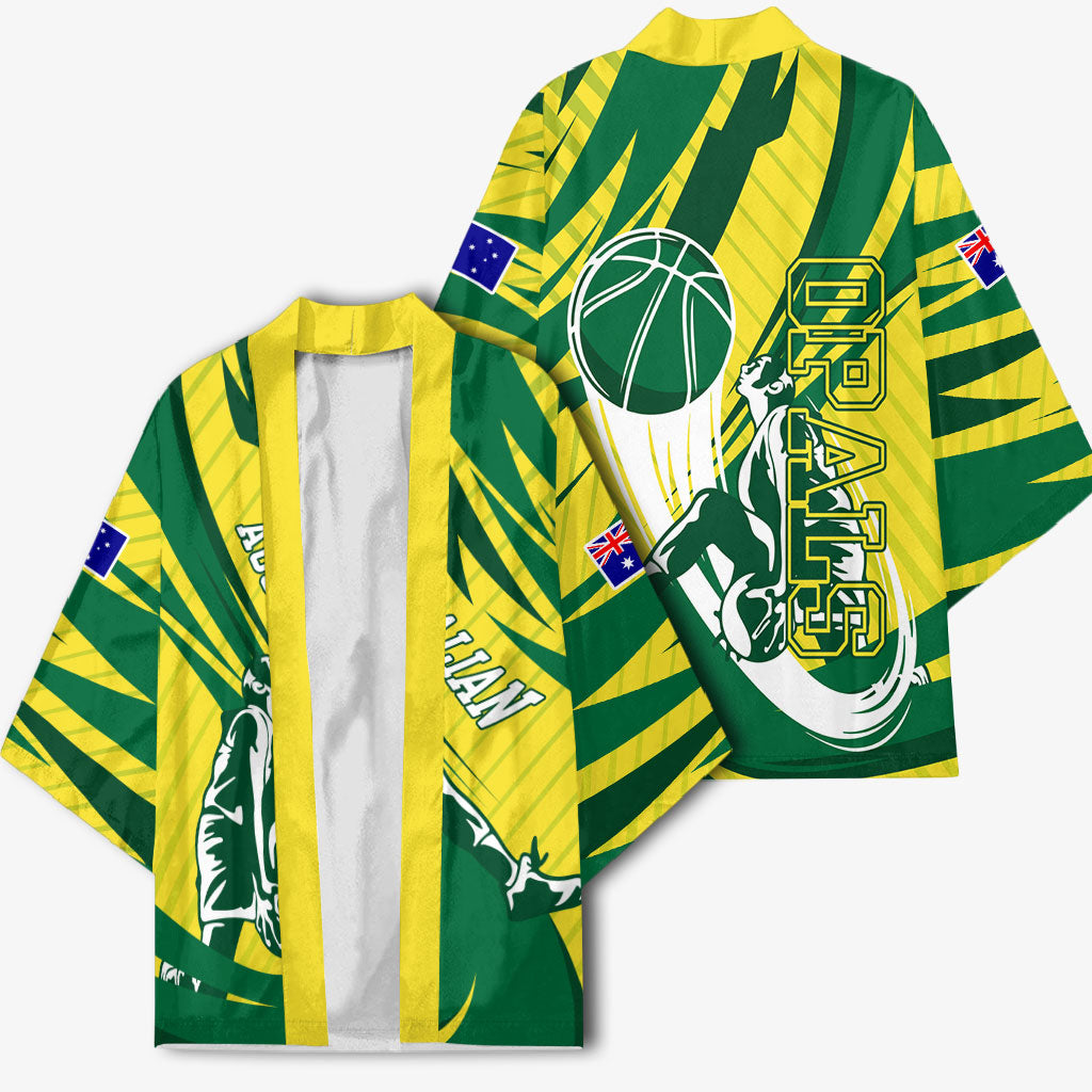 Australian Opals Basketball Kimono Green and Gold Tribal Pattern Athletic Abstract Art