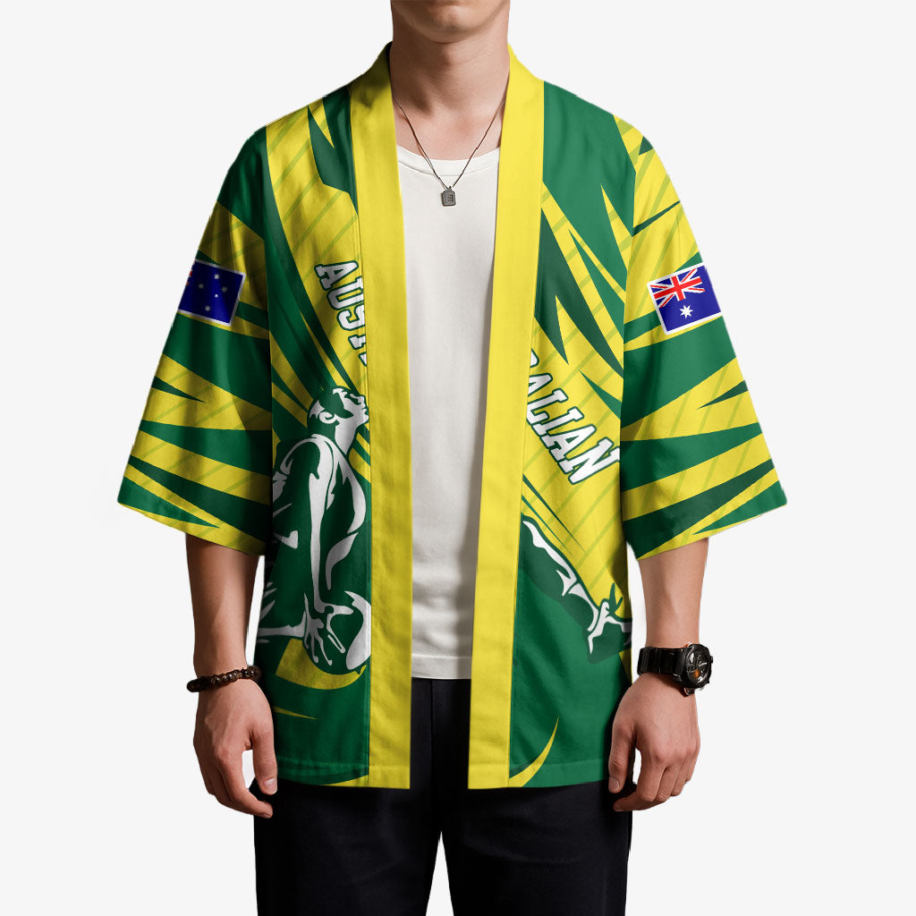 Australian Opals Basketball Kimono Green and Gold Tribal Pattern Athletic Abstract Art