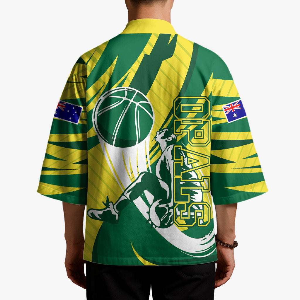 Australian Opals Basketball Kimono Green and Gold Tribal Pattern Athletic Abstract Art