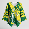 Australian Opals Basketball Kimono Sleeve Blouse Green and Gold Tribal Pattern Athletic Abstract Art