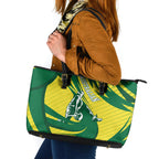 Australian Opals Basketball Leather Tote Bag Green and Gold Tribal Pattern Athletic Abstract Art