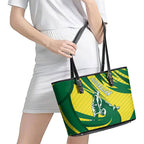 Australian Opals Basketball Leather Tote Bag Green and Gold Tribal Pattern Athletic Abstract Art
