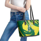 Australian Opals Basketball Leather Tote Bag Green and Gold Tribal Pattern Athletic Abstract Art