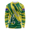 Australian Opals Basketball Long Sleeve Shirt Green and Gold Tribal Pattern Athletic Abstract Art