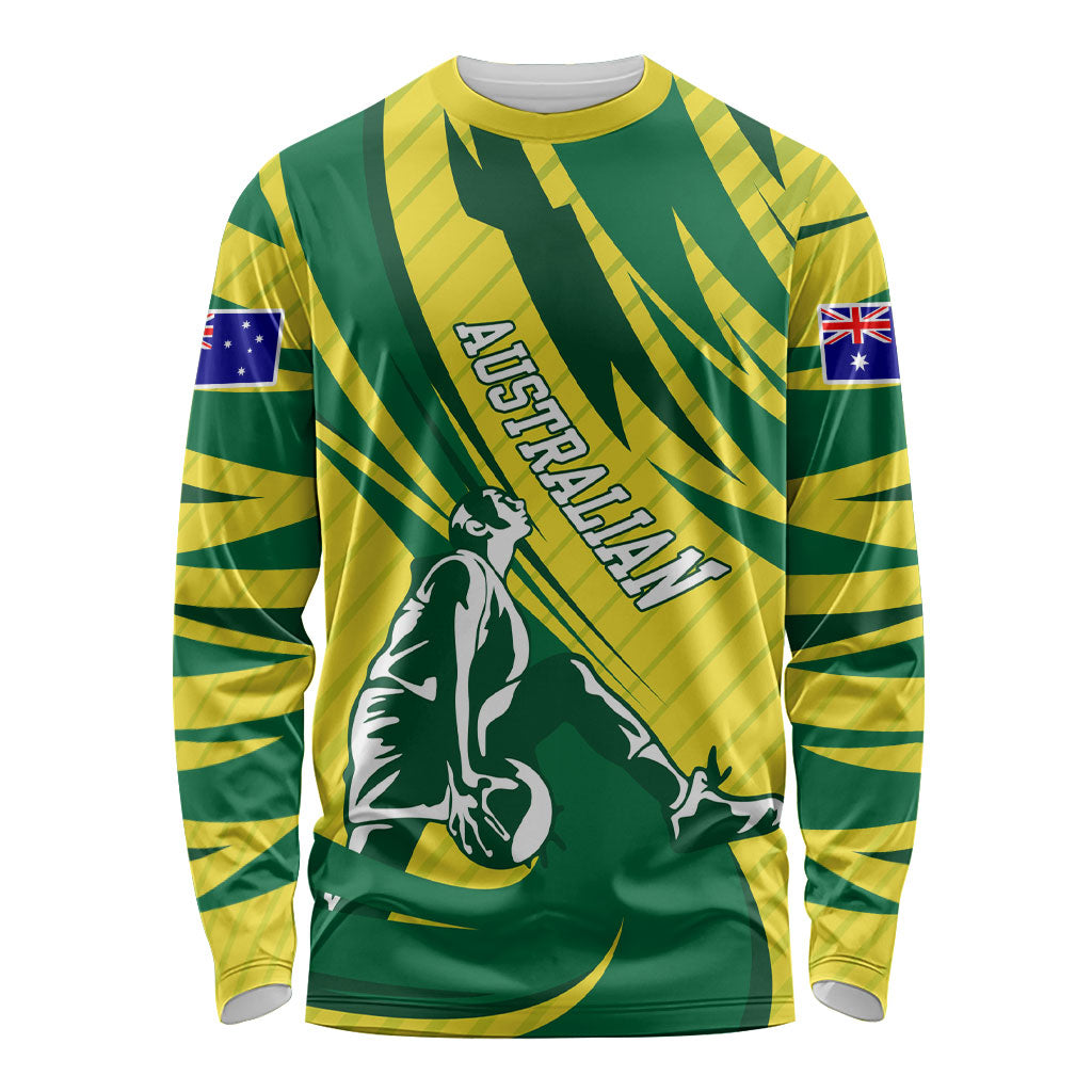 Australian Opals Basketball Long Sleeve Shirt Green and Gold Tribal Pattern Athletic Abstract Art