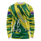 Australian Opals Basketball Long Sleeve Shirt Green and Gold Tribal Pattern Athletic Abstract Art