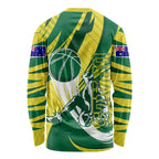 Australian Opals Basketball Long Sleeve Shirt Green and Gold Tribal Pattern Athletic Abstract Art