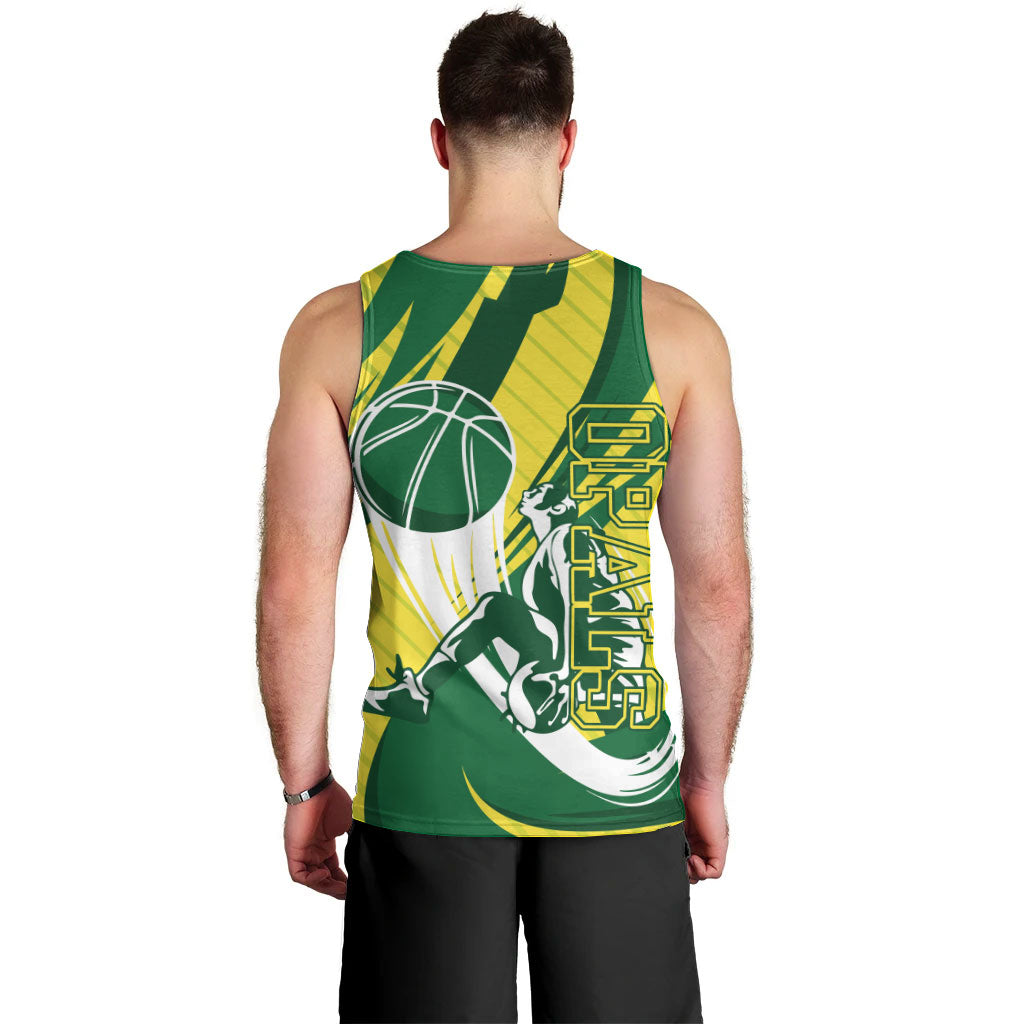 Australian Opals Basketball Men Tank Top Green and Gold Tribal Pattern Athletic Abstract Art