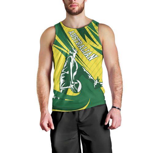 Australian Opals Basketball Men Tank Top Green and Gold Tribal Pattern Athletic Abstract Art