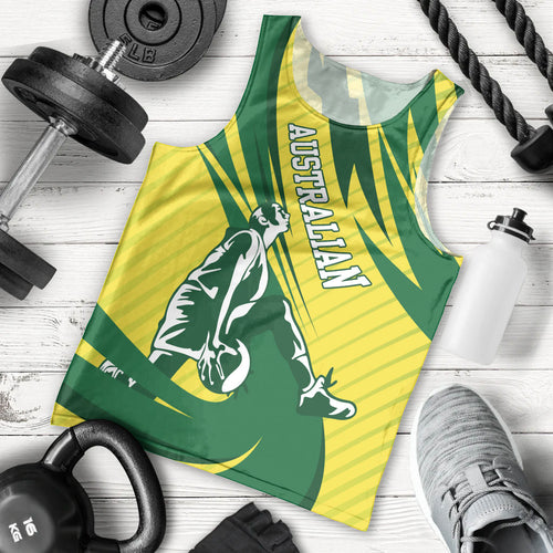 Australian Opals Basketball Men Tank Top Green and Gold Tribal Pattern Athletic Abstract Art