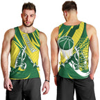 Australian Opals Basketball Men Tank Top Green and Gold Tribal Pattern Athletic Abstract Art