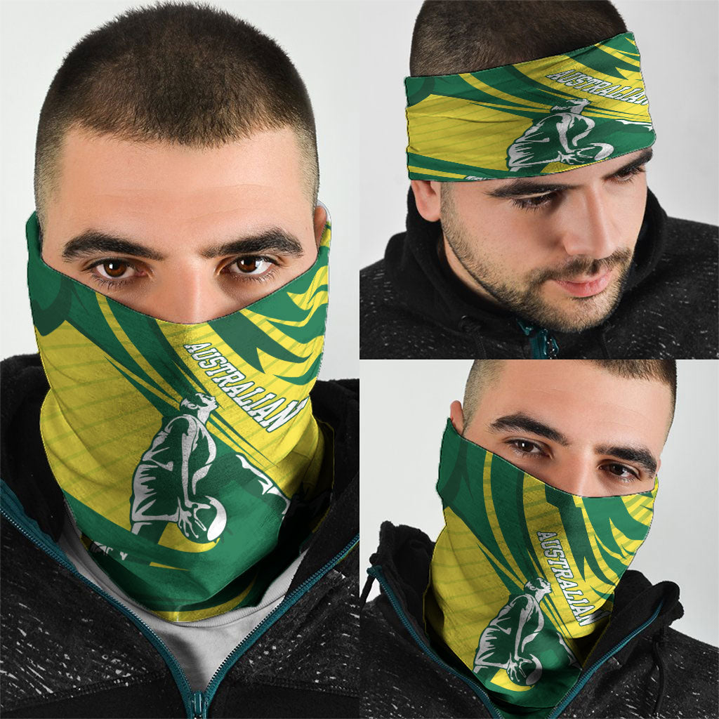 Australian Opals Basketball Neck Gaiter Green and Gold Tribal Pattern Athletic Abstract Art