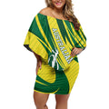 Australian Opals Basketball Off Shoulder Short Dress Green and Gold Tribal Pattern Athletic Abstract Art