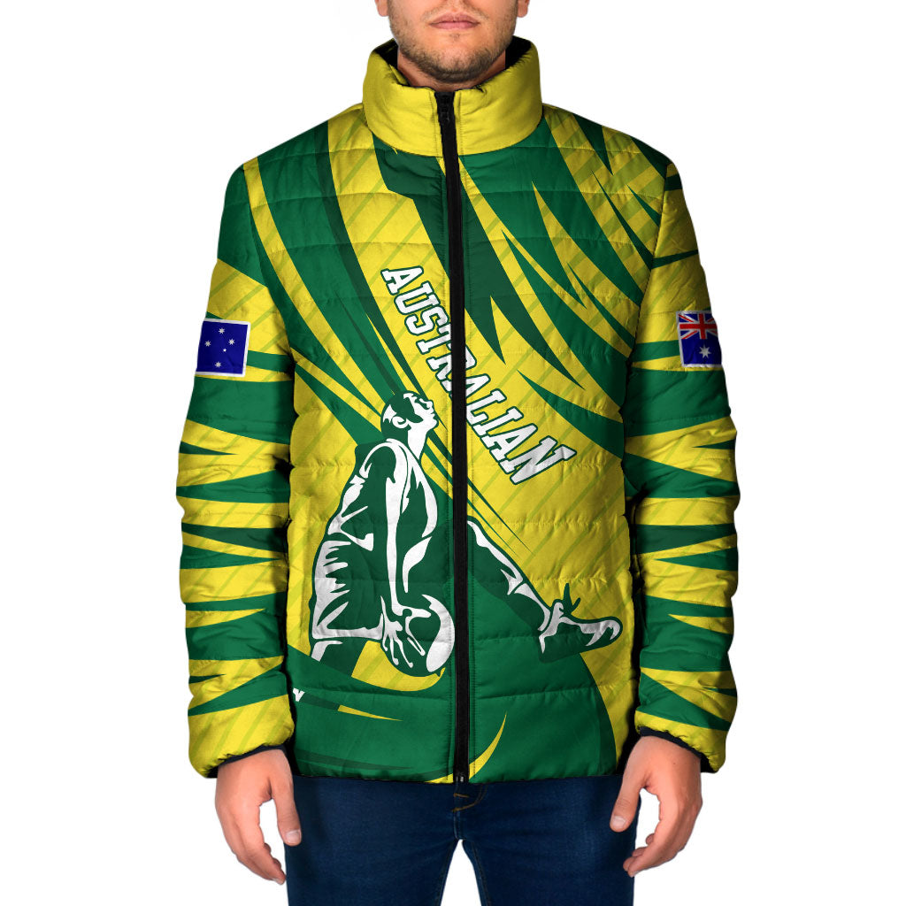 Australian Opals Basketball Padded Jacket Green and Gold Tribal Pattern Athletic Abstract Art