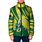 Australian Opals Basketball Padded Jacket Green and Gold Tribal Pattern Athletic Abstract Art