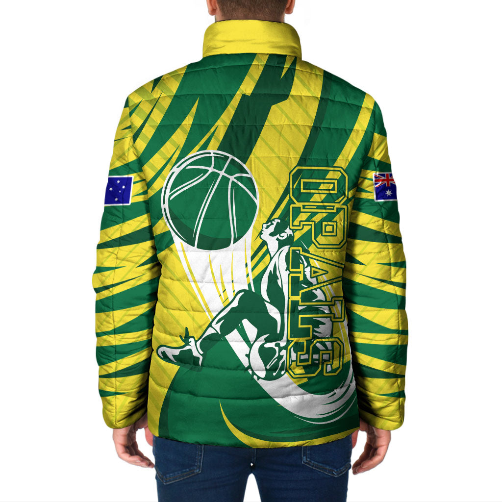 Australian Opals Basketball Padded Jacket Green and Gold Tribal Pattern Athletic Abstract Art