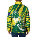 Australian Opals Basketball Padded Jacket Green and Gold Tribal Pattern Athletic Abstract Art