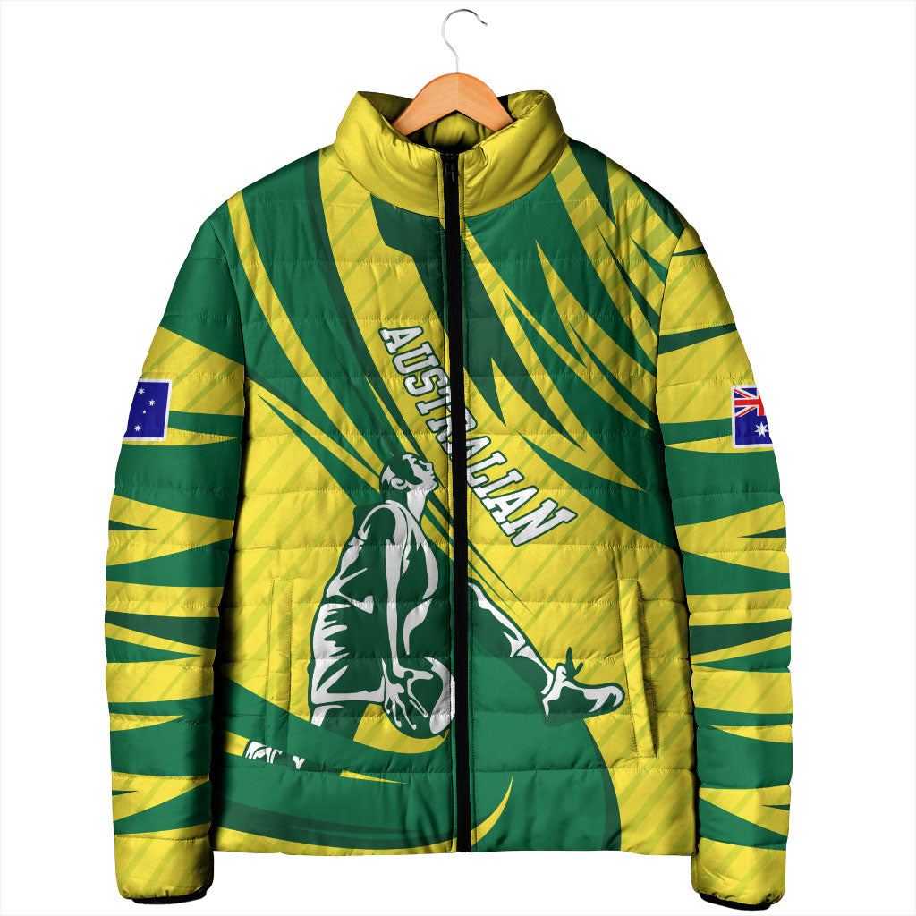 Australian Opals Basketball Padded Jacket Green and Gold Tribal Pattern Athletic Abstract Art