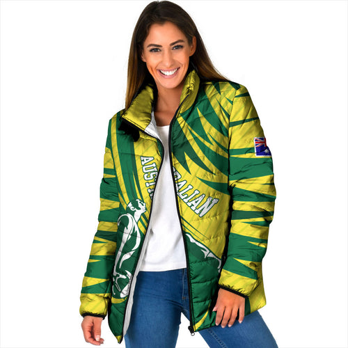 Australian Opals Basketball Padded Jacket Green and Gold Tribal Pattern Athletic Abstract Art