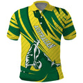 Australian Opals Basketball Polo Shirt Green and Gold Tribal Pattern Athletic Abstract Art