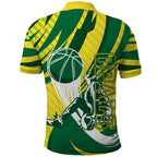 Australian Opals Basketball Polo Shirt Green and Gold Tribal Pattern Athletic Abstract Art