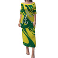 Australian Opals Basketball Puletasi Green and Gold Tribal Pattern Athletic Abstract Art