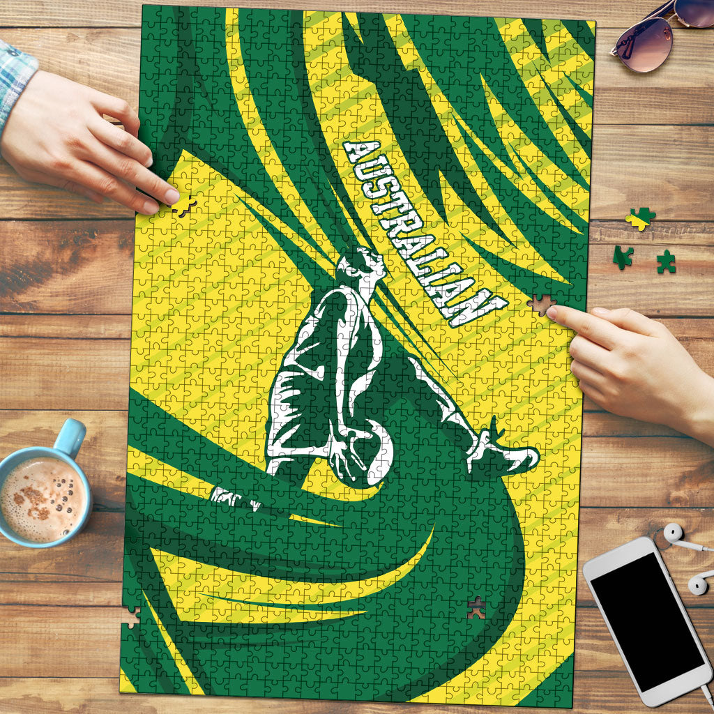 Australian Opals Basketball Puzzle Green and Gold Tribal Pattern Athletic Abstract Art