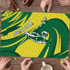 Australian Opals Basketball Puzzle Green and Gold Tribal Pattern Athletic Abstract Art