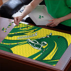 Australian Opals Basketball Puzzle Green and Gold Tribal Pattern Athletic Abstract Art