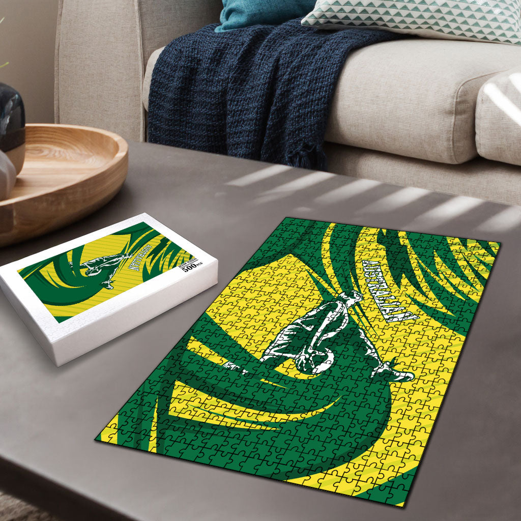 Australian Opals Basketball Puzzle Green and Gold Tribal Pattern Athletic Abstract Art