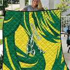 Australian Opals Basketball Quilt Green and Gold Tribal Pattern Athletic Abstract Art