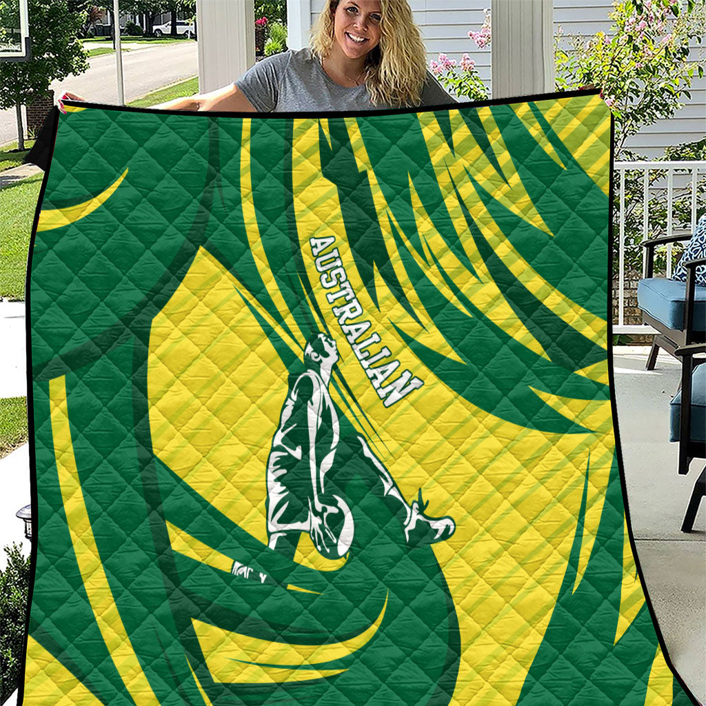 Australian Opals Basketball Quilt Green and Gold Tribal Pattern Athletic Abstract Art