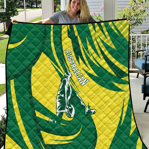 Australian Opals Basketball Quilt Green and Gold Tribal Pattern Athletic Abstract Art