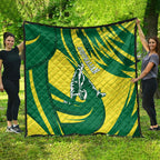 Australian Opals Basketball Quilt Green and Gold Tribal Pattern Athletic Abstract Art