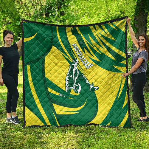 Australian Opals Basketball Quilt Green and Gold Tribal Pattern Athletic Abstract Art